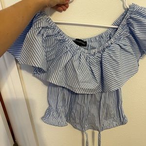 Blue and white stripped shirt.